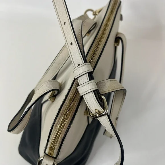 Kate Spade Satchel Handbag Two Tone Black Cream Leather Gold Hardware‎ Crossbody - Picture 4 of 13